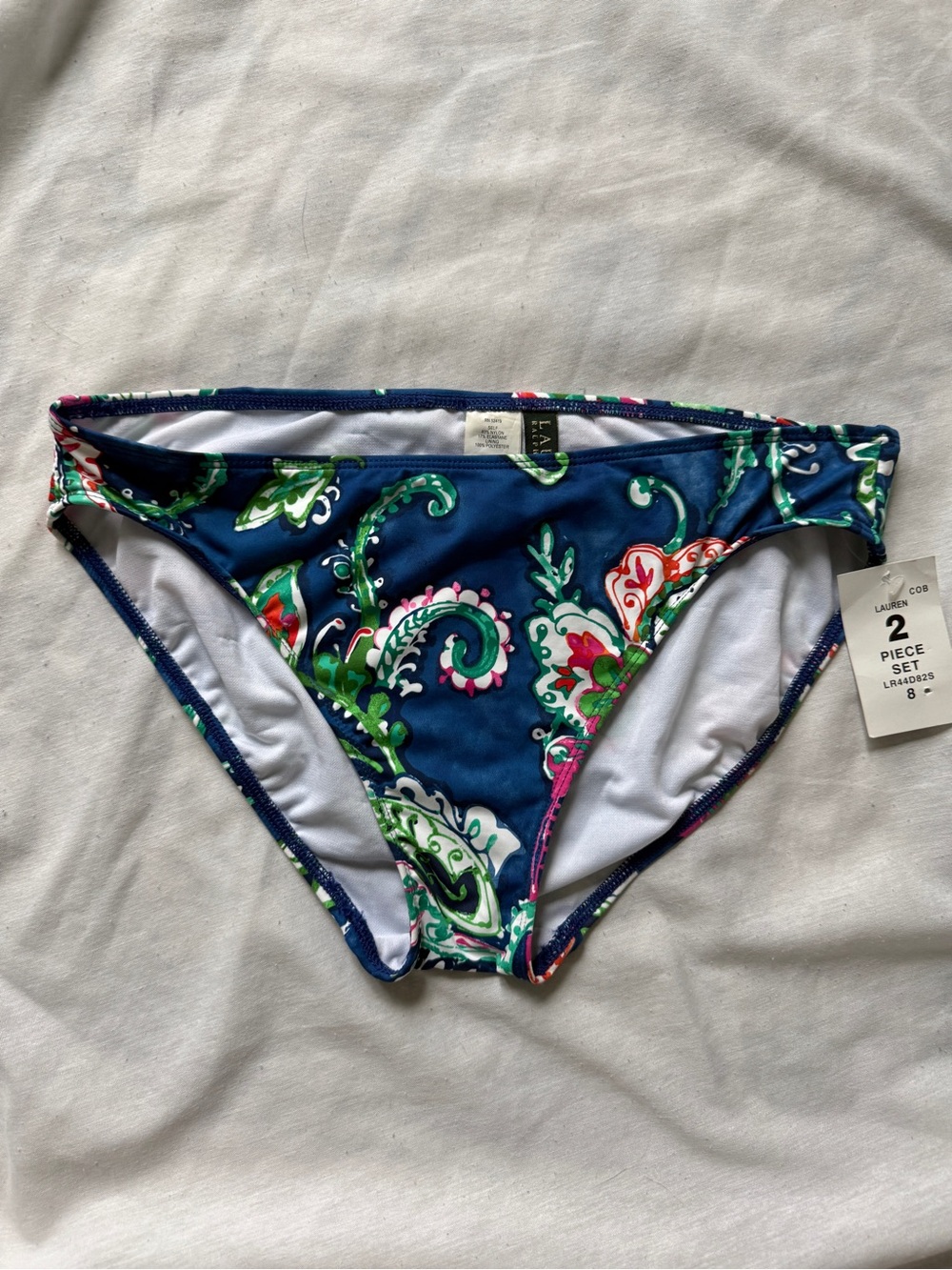 Lauren Ralph Lauren Navy Paisley Bikini Bottoms with Green & Pink Accents